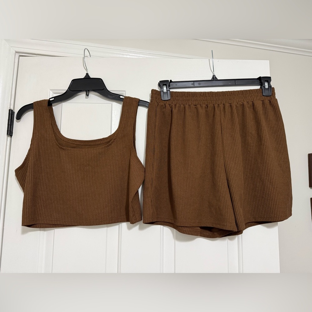 NWOT Brown Ribbed Tank and Shorts Set